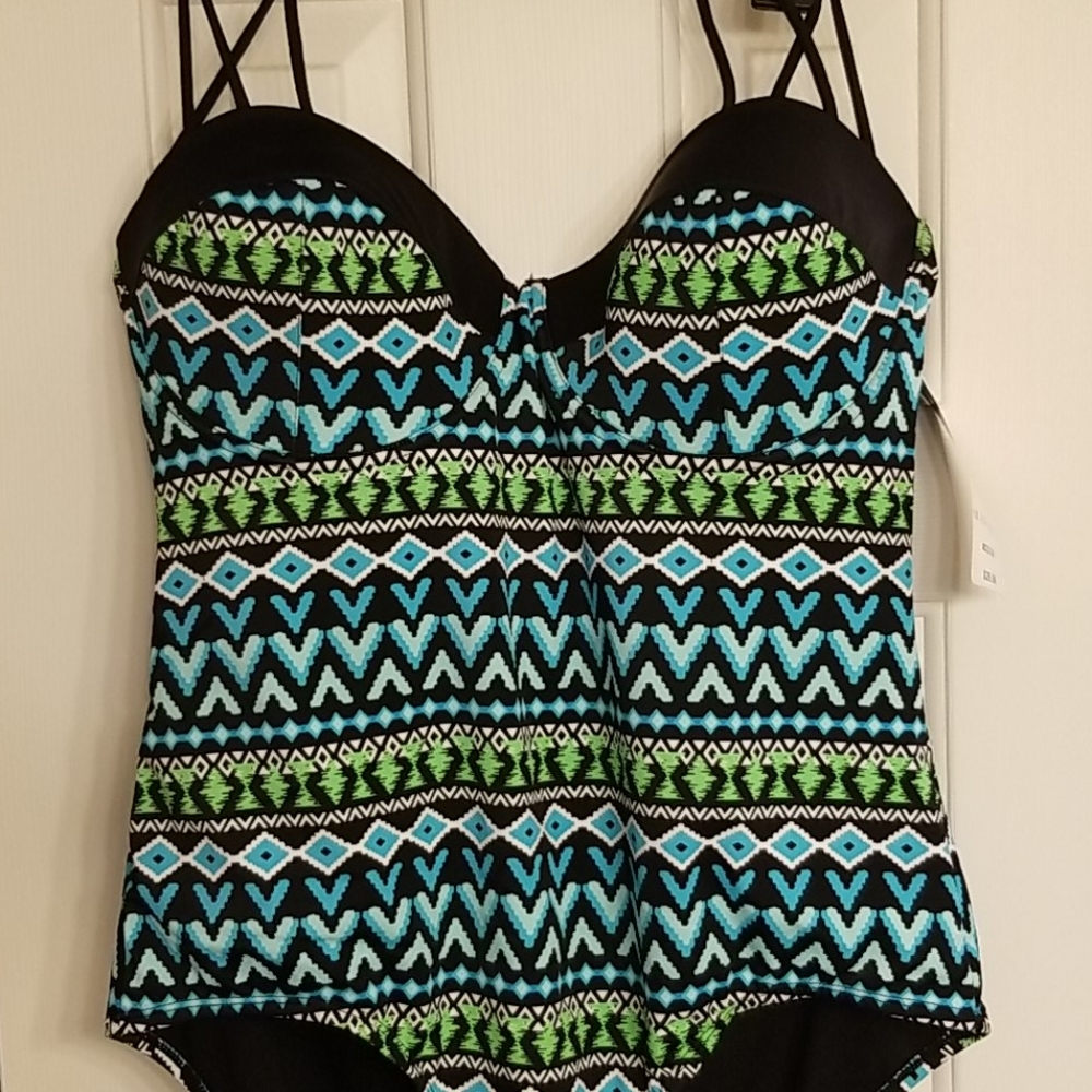 1x One Piece Bathing Suit 1X 16W/18W halter style teal  blue black white